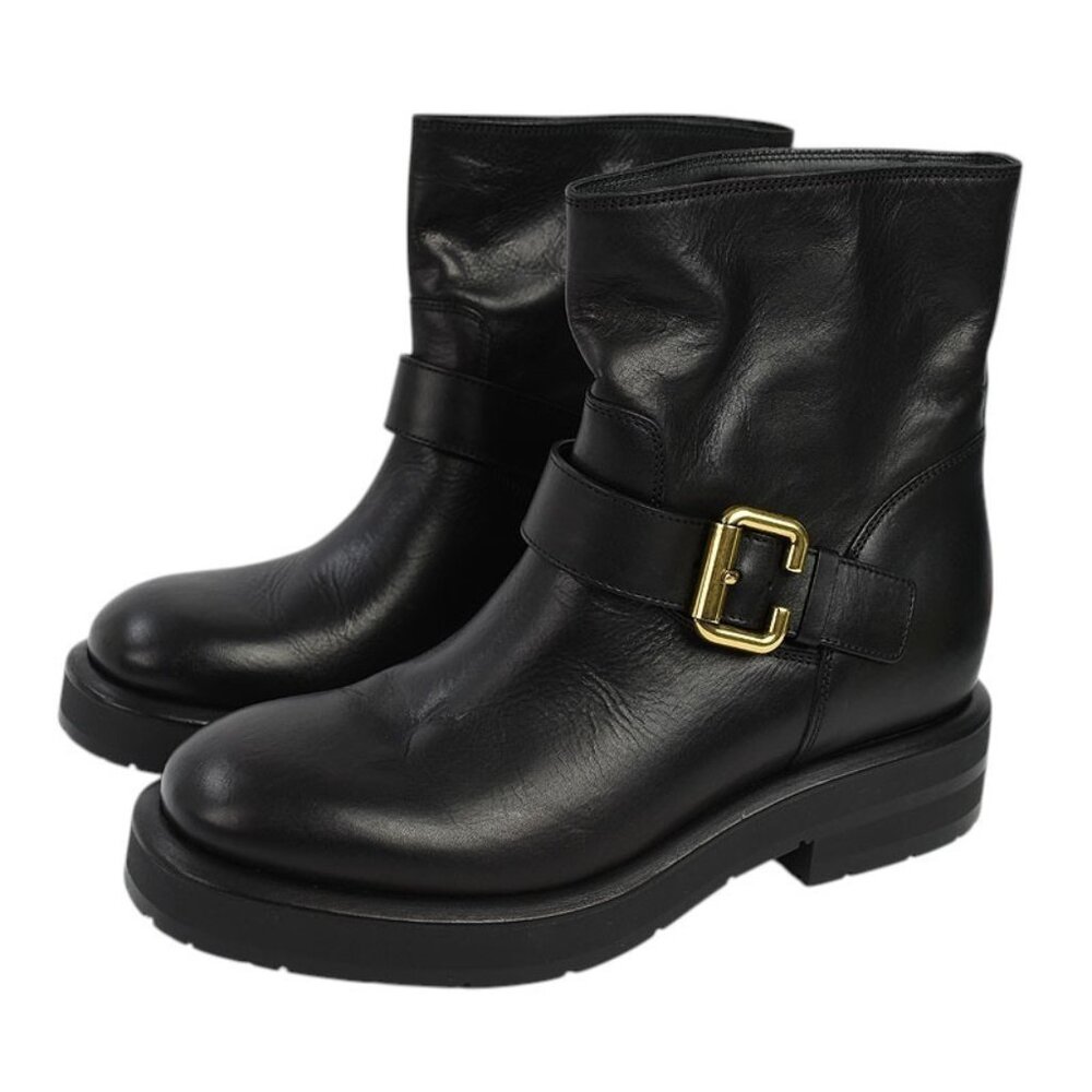 CHLOE Black CODDINGTON Leather Paddington Buckle Ankle Boots 37.5 NEW